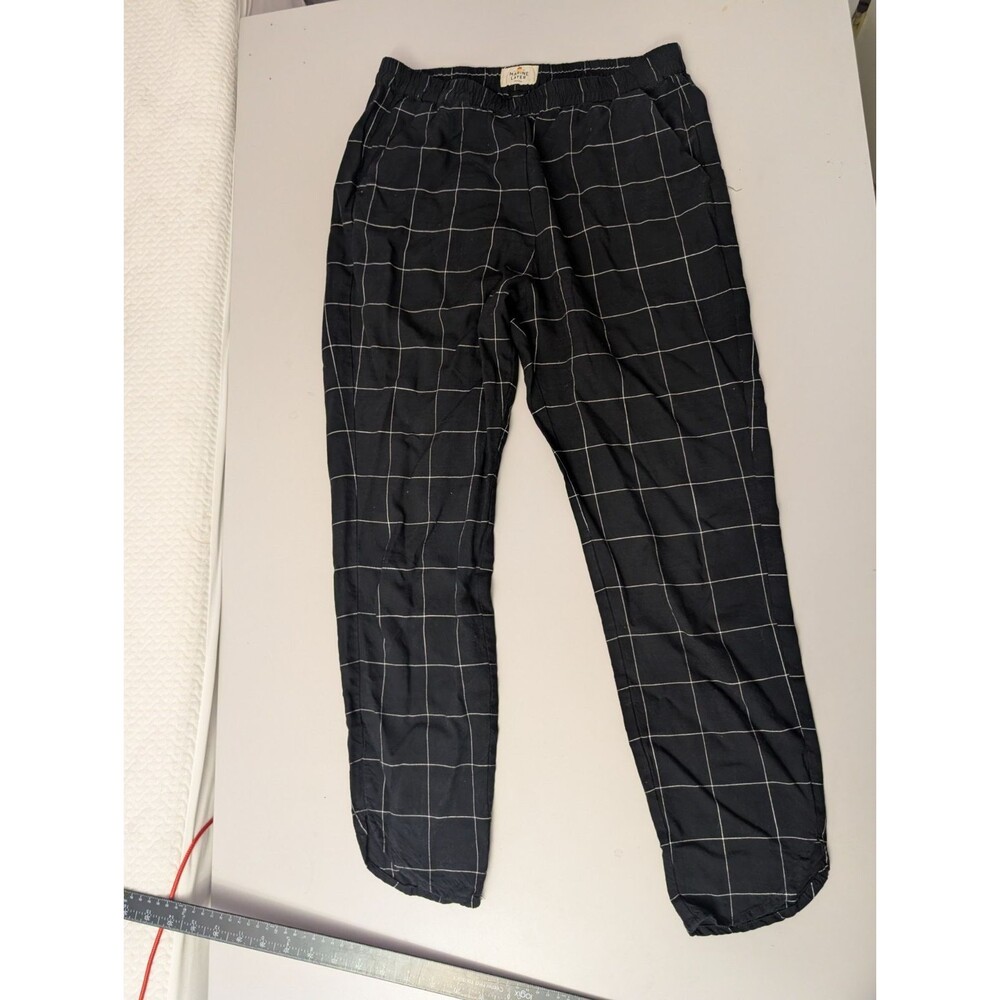 Marine Layer Allison Pants Medium M Black Windowpane Plaid Tencel Pull On Ankle